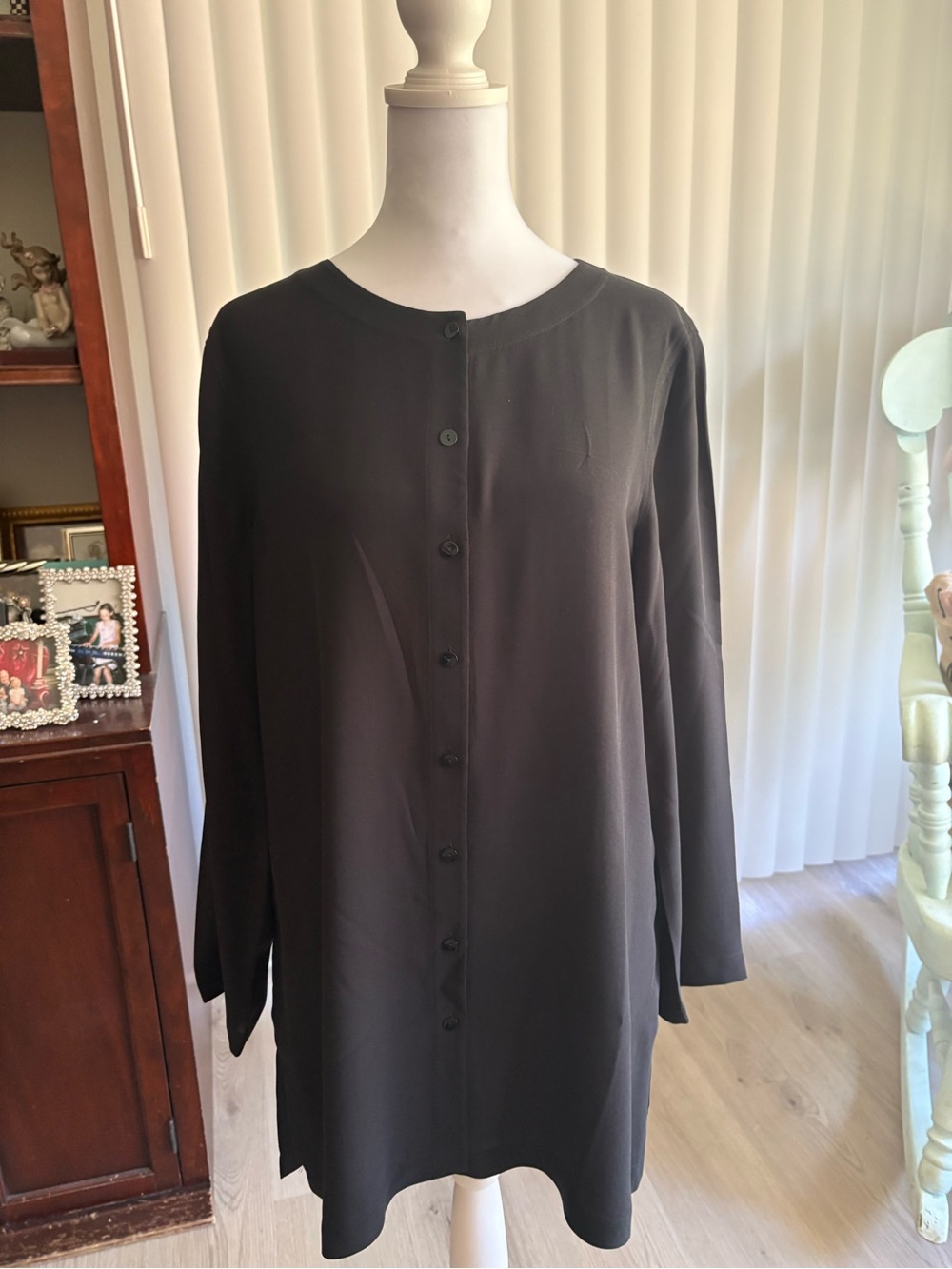 Eileen Fisher Silk Long Sleeve Button-Front Tunic